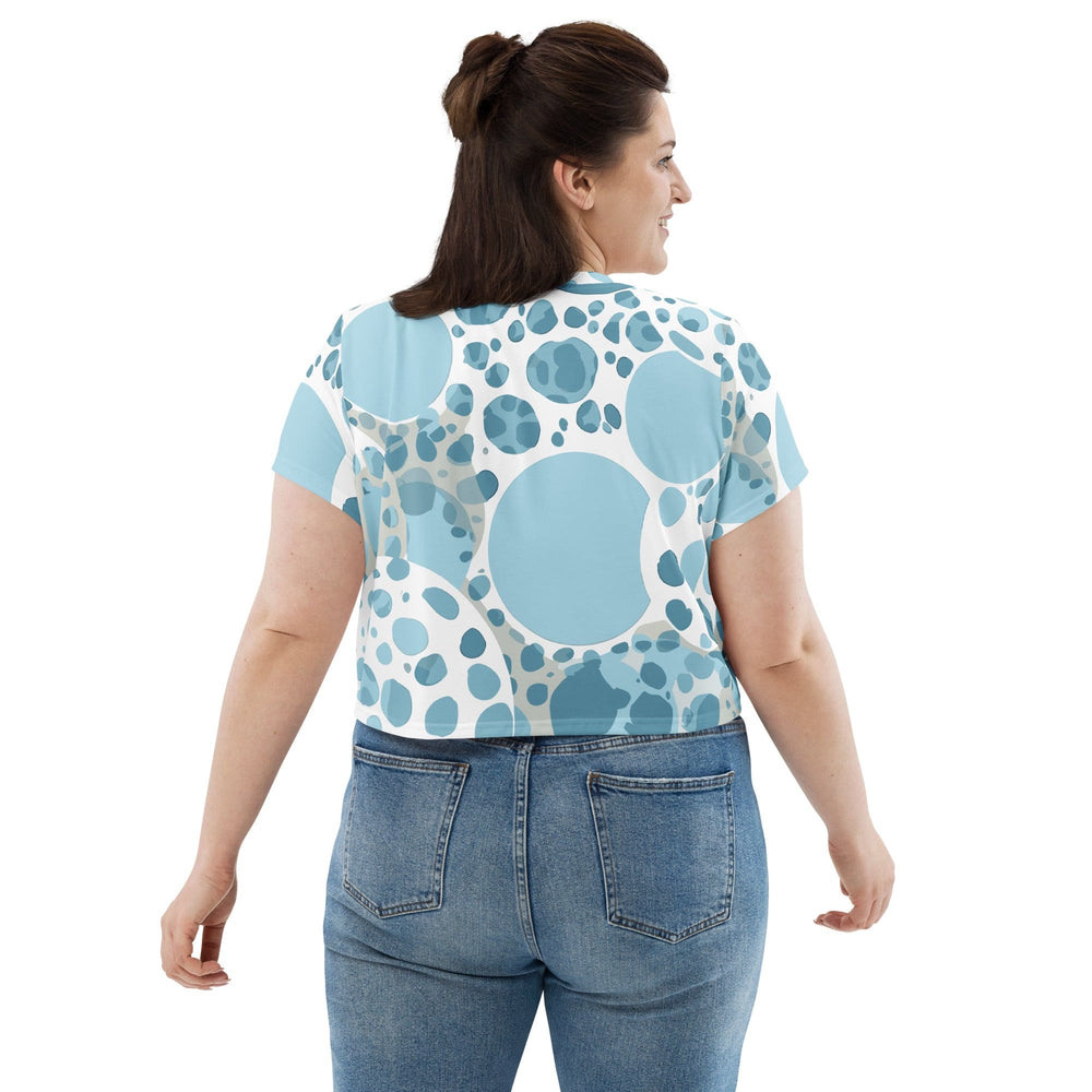 Womens Stretch Fit Crop Tee T-shirt Jersey - Blue and White Circular Spotted