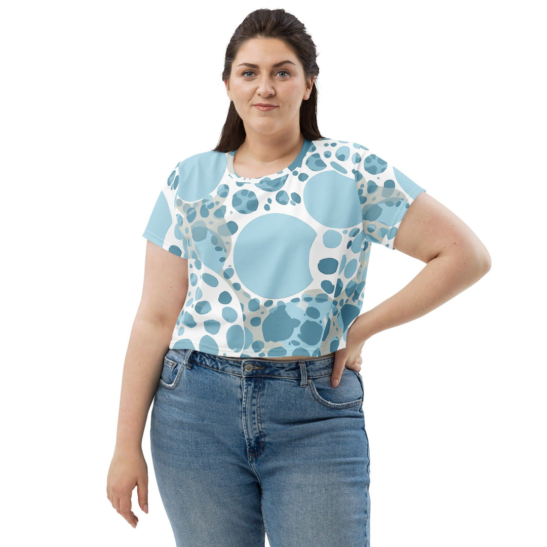 Womens Stretch Fit Crop Tee T-shirt Jersey - Blue and White Circular Spotted
