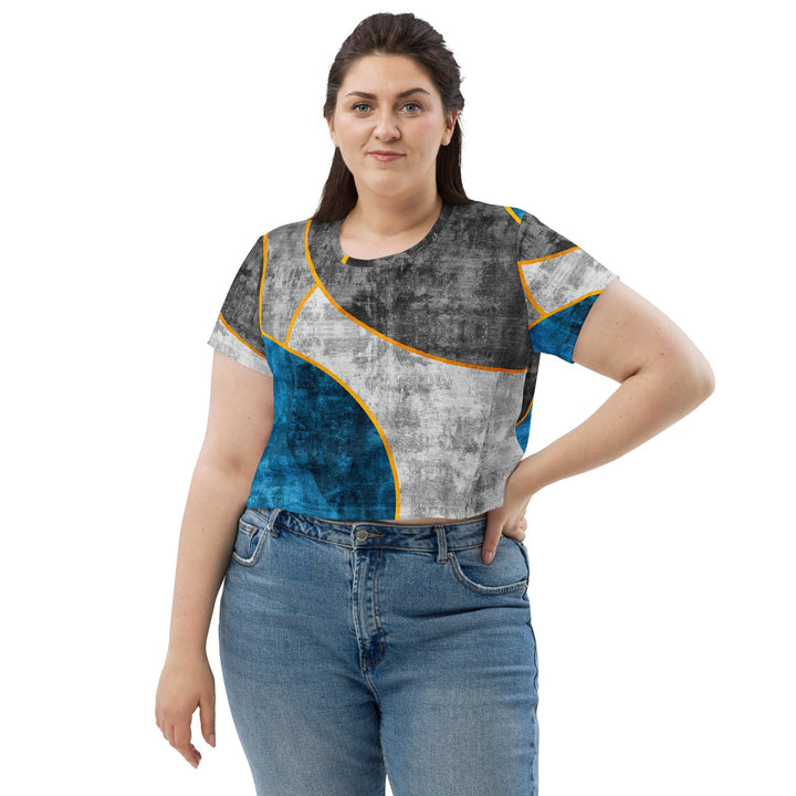 Womens Stretch Fit Crop Tee T-shirt Jersey - Blue Grey Design