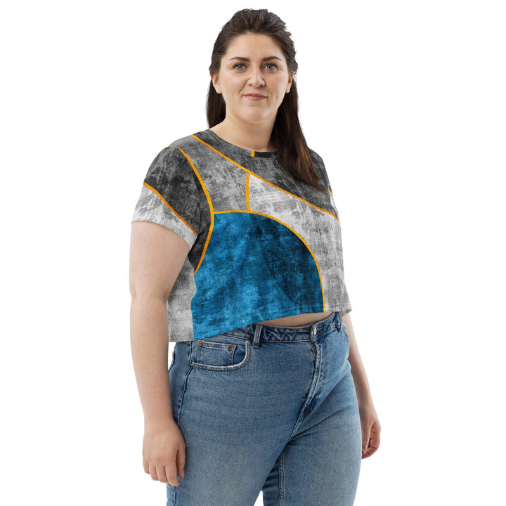 Womens Stretch Fit Crop Tee T-shirt Jersey - Blue Grey Design