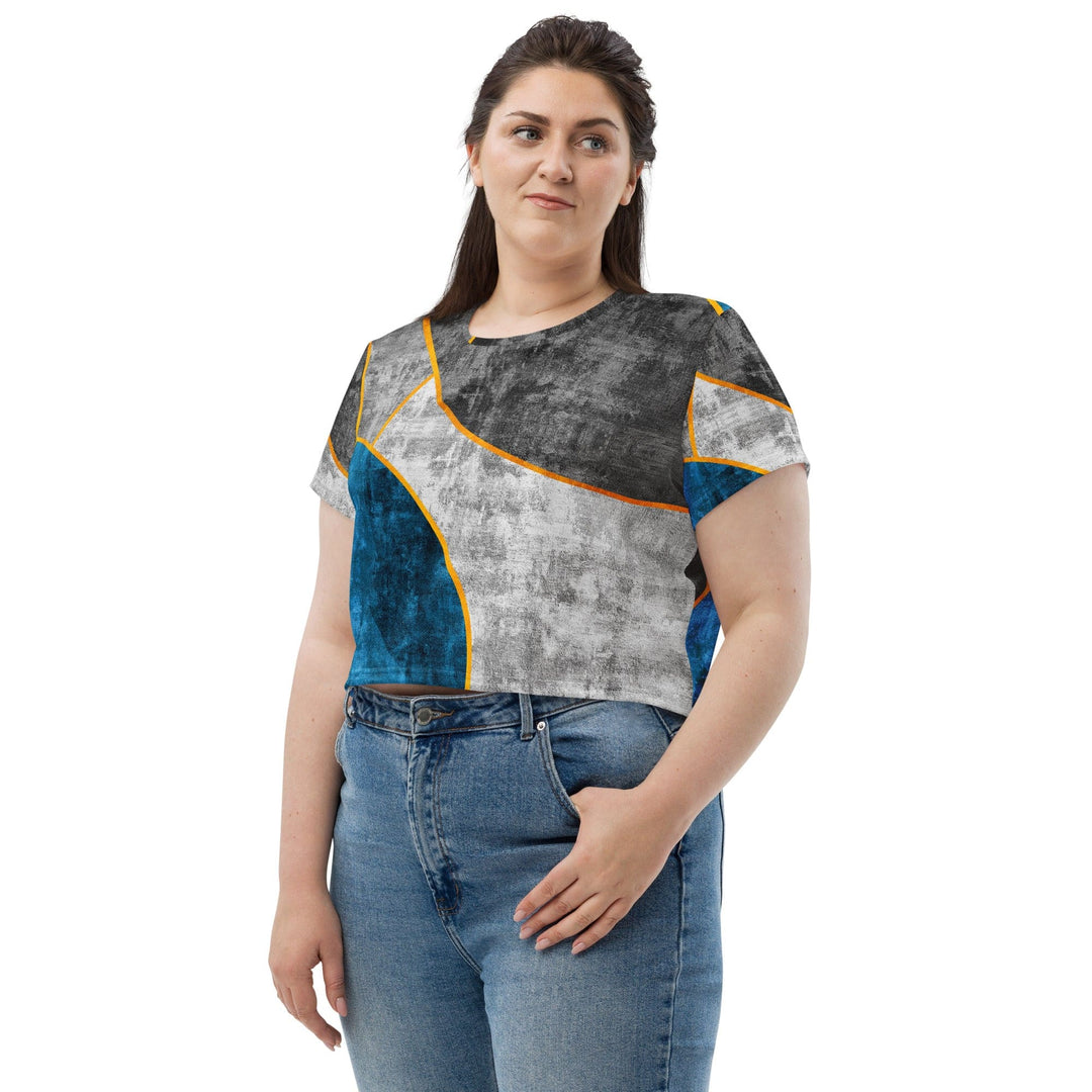 Womens Stretch Fit Crop Tee T-shirt Jersey - Blue Grey Design