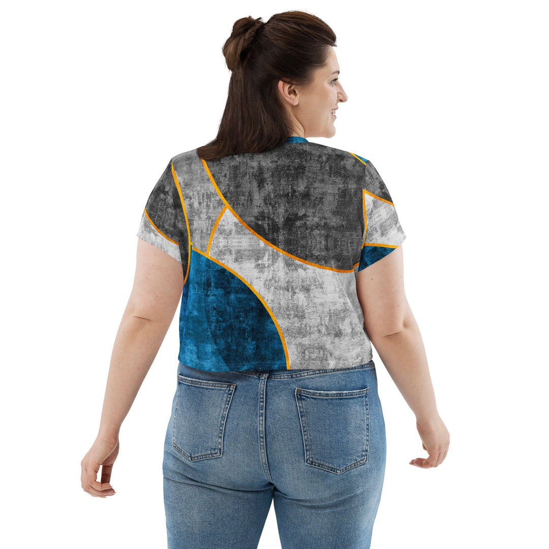Womens Stretch Fit Crop Tee T-shirt Jersey - Blue Grey Design