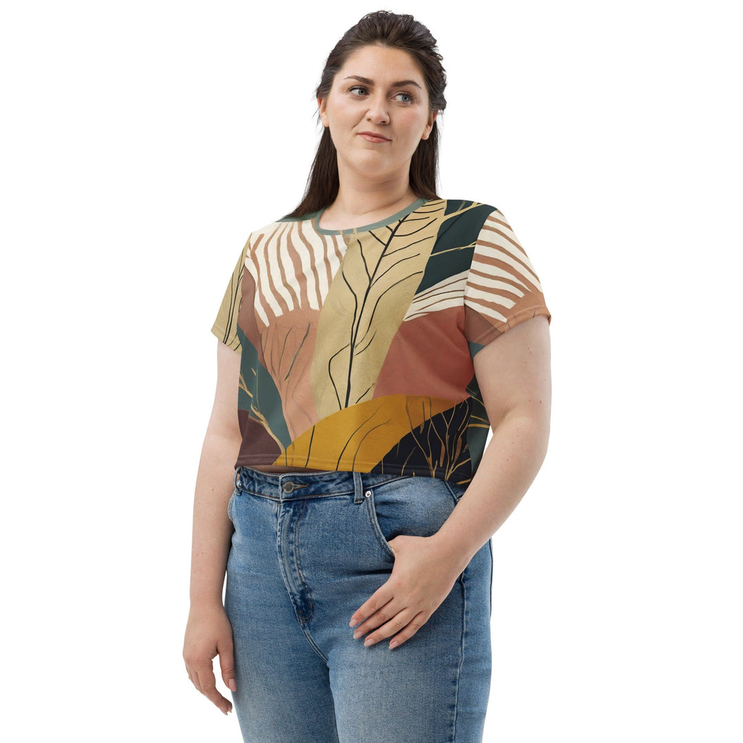 Womens Stretch Fit Crop Tee T-shirt Jersey - Boho Style Print