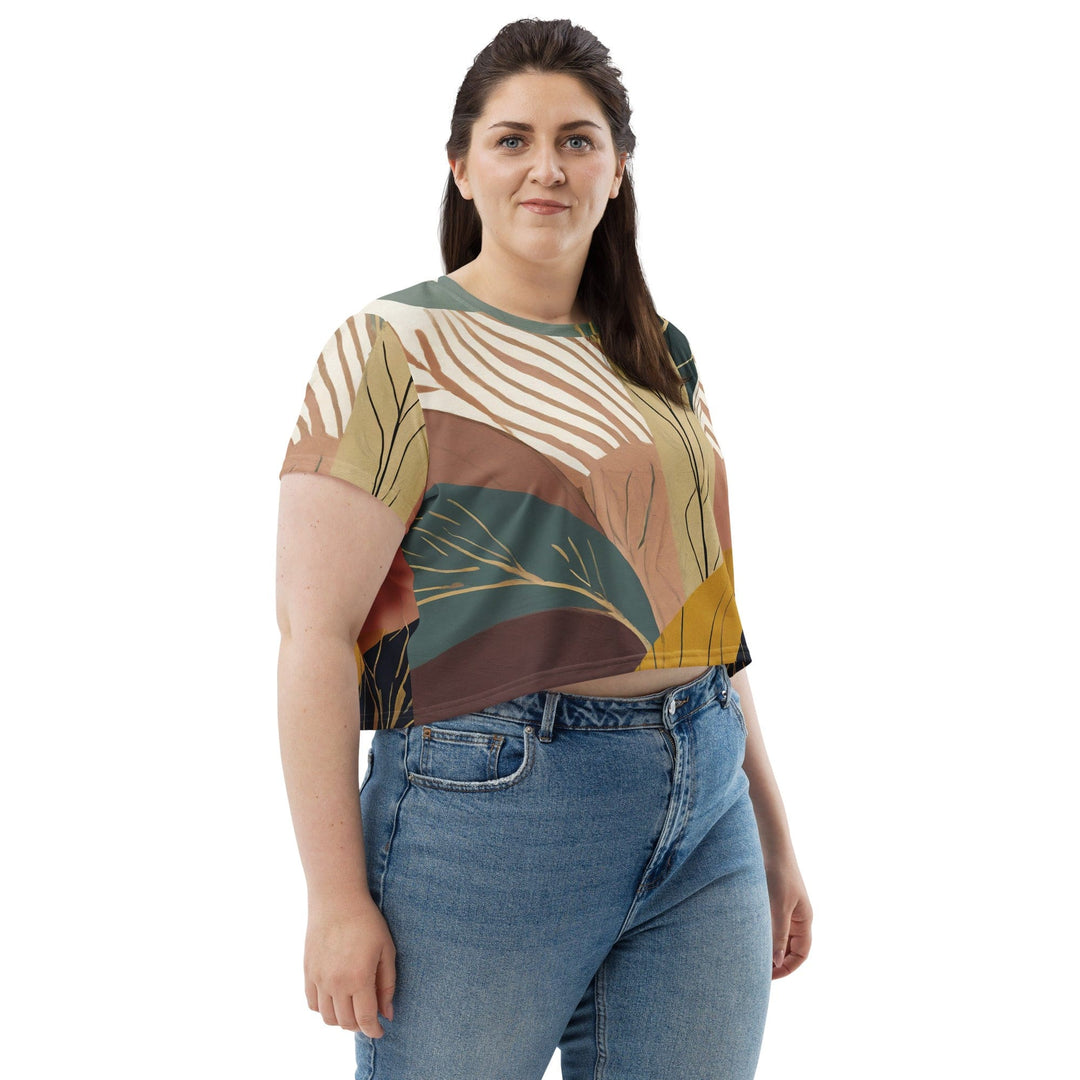 Womens Stretch Fit Crop Tee T-shirt Jersey - Boho Style Print