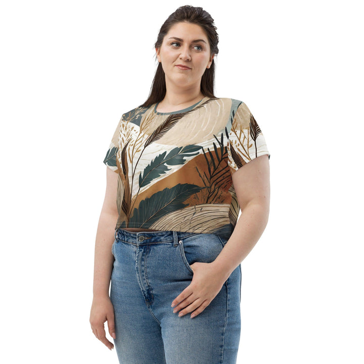 Womens Stretch Fit Crop Tee T-shirt Jersey - Boho Style Print