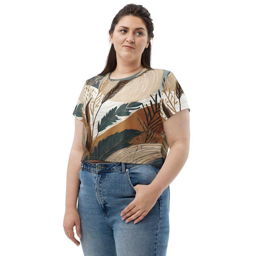 Womens Stretch Fit Crop Tee T-shirt Jersey - Boho Style Print