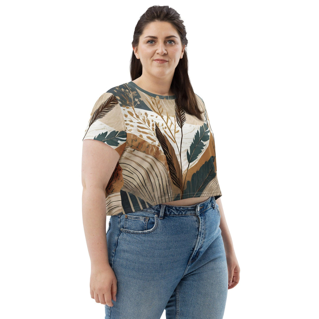 Womens Stretch Fit Crop Tee T-shirt Jersey - Boho Style Print