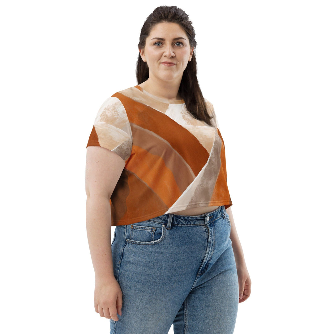 Womens Stretch Fit Crop Tee T-shirt Jersey - Boho Watercolor Print