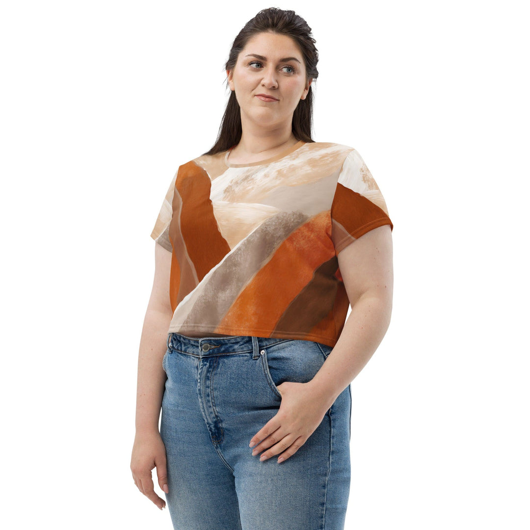 Womens Stretch Fit Crop Tee T-shirt Jersey - Boho Watercolor Print