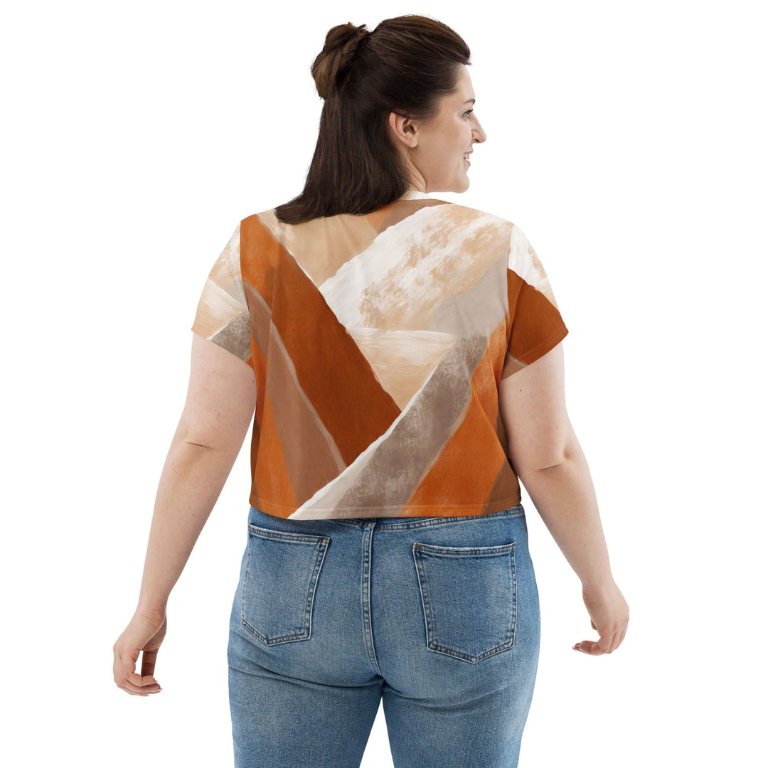 Womens Stretch Fit Crop Tee T-shirt Jersey - Boho Watercolor Print