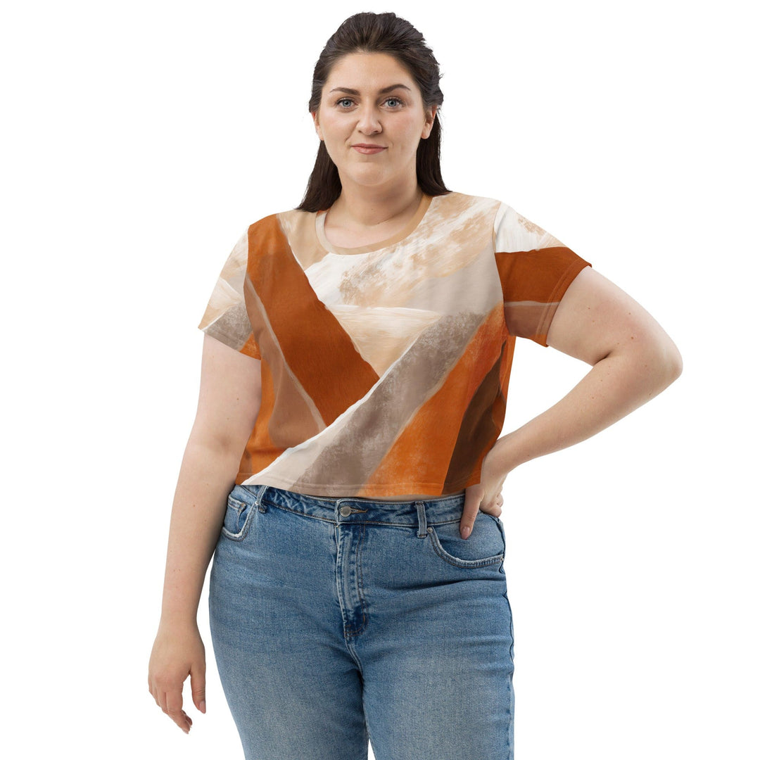 Womens Stretch Fit Crop Tee T-shirt Jersey - Boho Watercolor Print