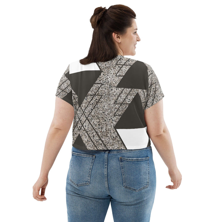 Womens Stretch Fit Crop Tee T-shirt Jersey - Brown and White Triangular