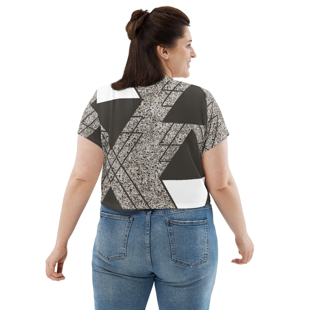 Womens Stretch Fit Crop Tee T-shirt Jersey - Brown and White Triangular