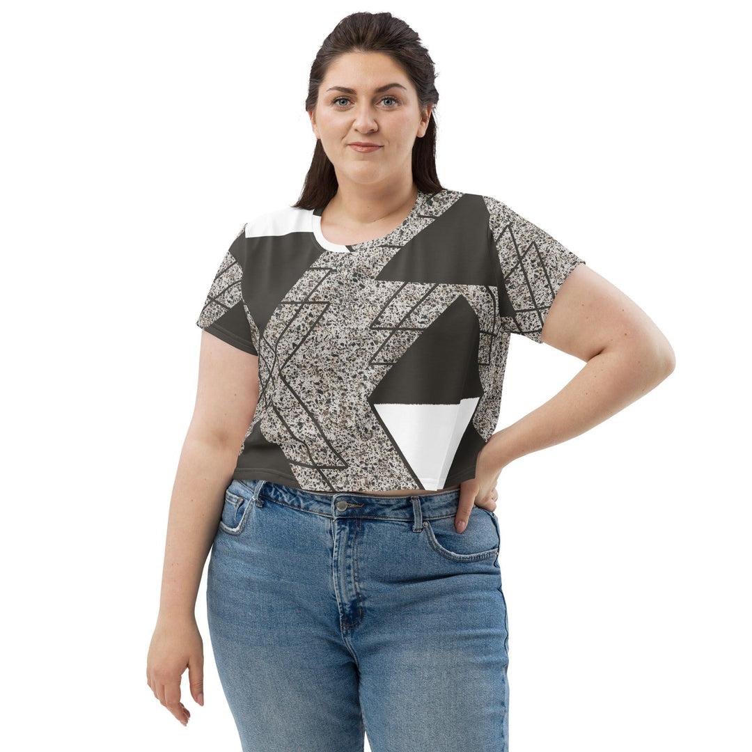 Womens Stretch Fit Crop Tee T-shirt Jersey - Brown and White Triangular