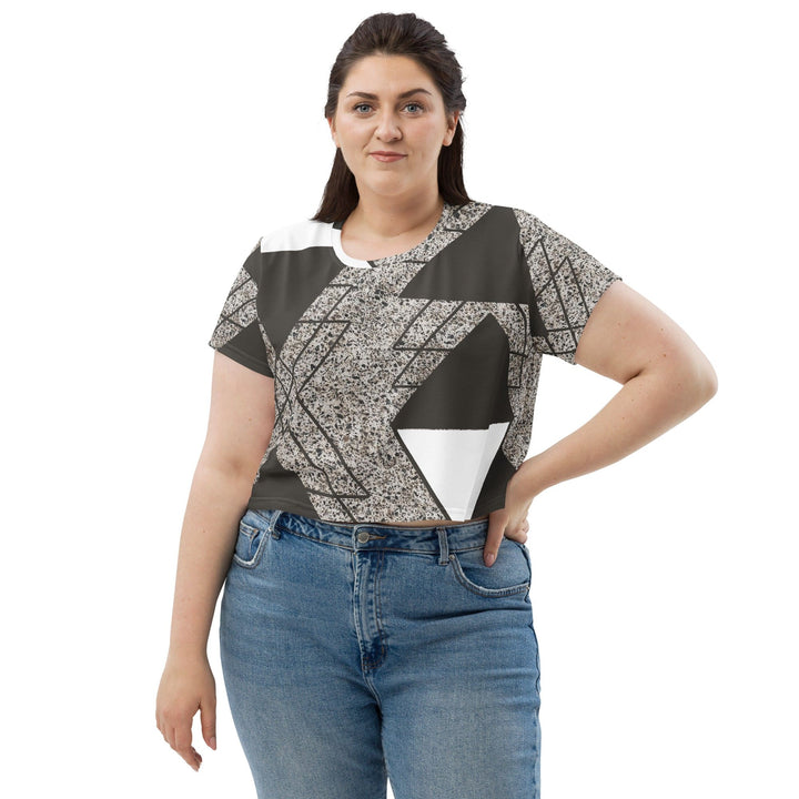 Womens Stretch Fit Crop Tee T-shirt Jersey - Brown and White Triangular