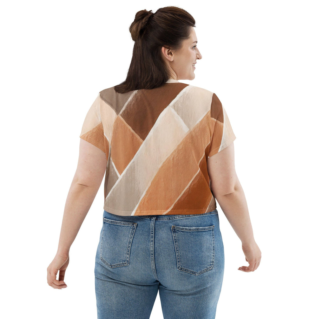 Womens Stretch Fit Crop Tee T-shirt Jersey - Brown Rustic Watercolors Print