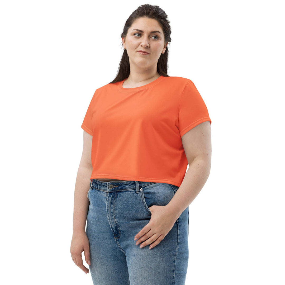 Womens Stretch Fit Crop Tee T-shirt Jersey - Coral Orange Red