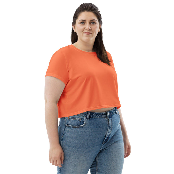 Womens Stretch Fit Crop Tee T-shirt Jersey - Coral Orange Red