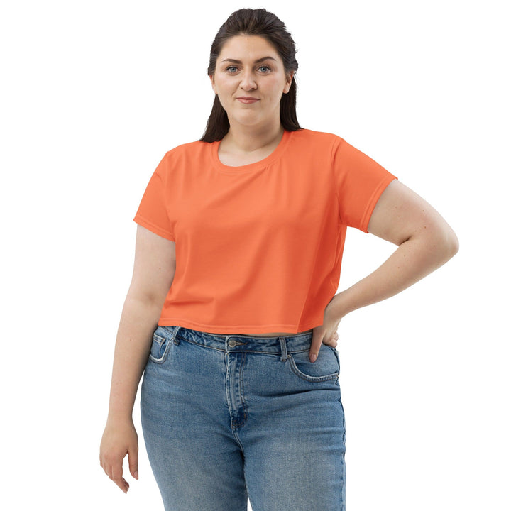 Womens Stretch Fit Crop Tee T-shirt Jersey - Coral Orange Red