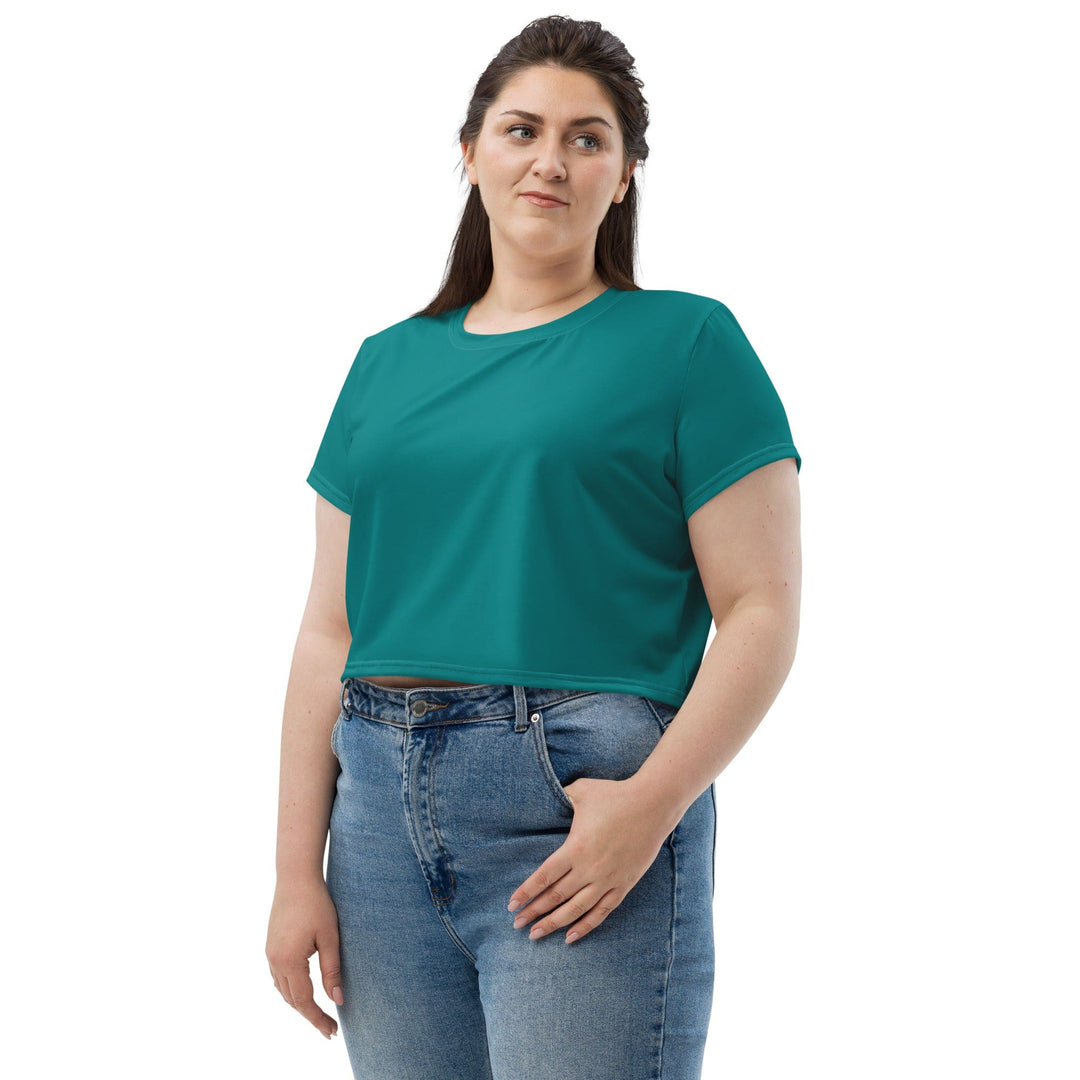 Womens Stretch Fit Crop Tee T-shirt Jersey - Dark Teal Green