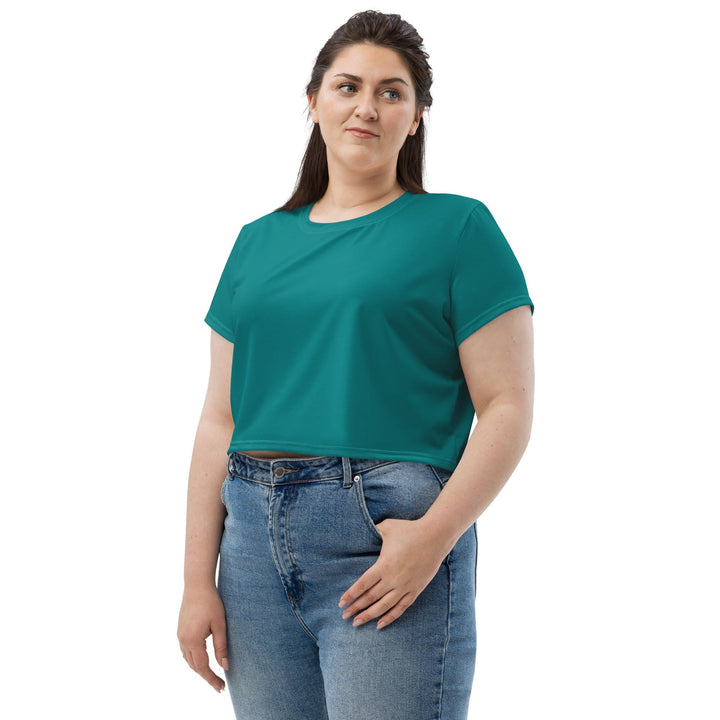 Womens Stretch Fit Crop Tee T-shirt Jersey - Dark Teal Green