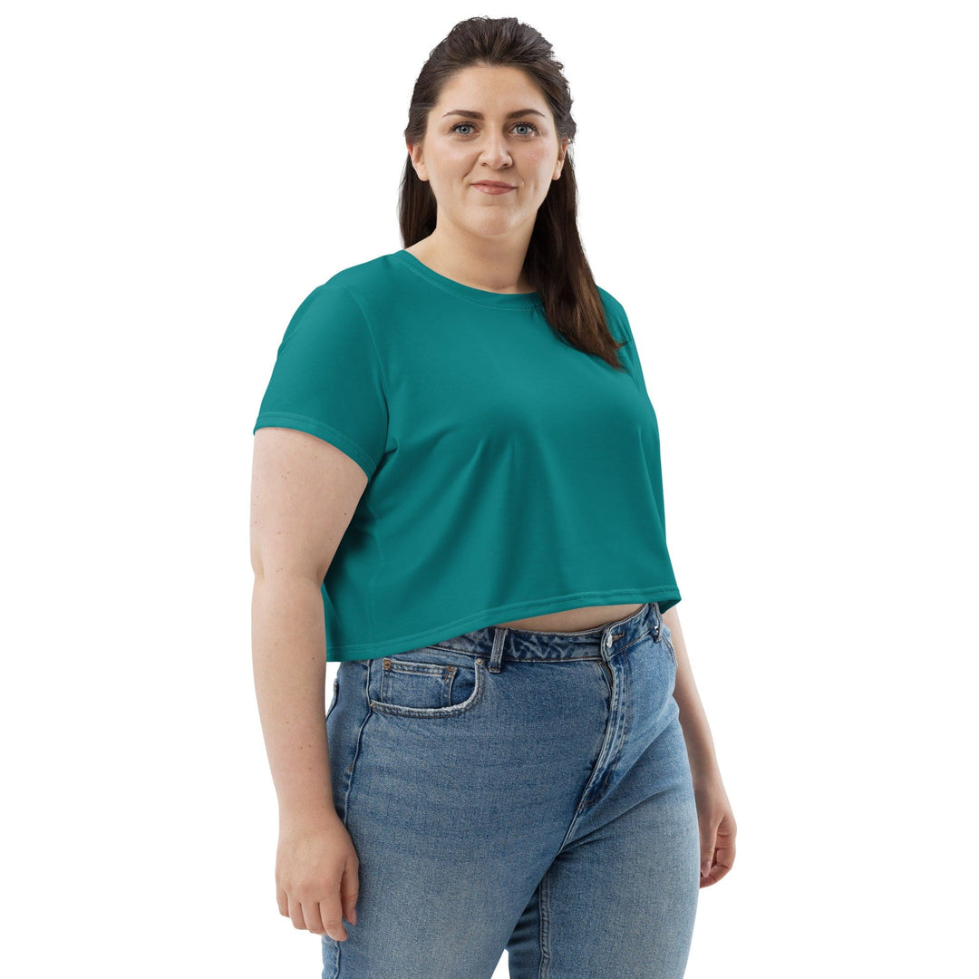 Womens Stretch Fit Crop Tee T-shirt Jersey - Dark Teal Green