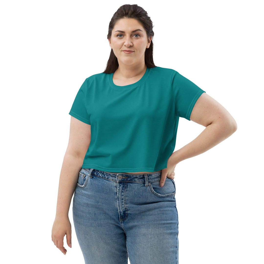 Womens Stretch Fit Crop Tee T-shirt Jersey - Dark Teal Green