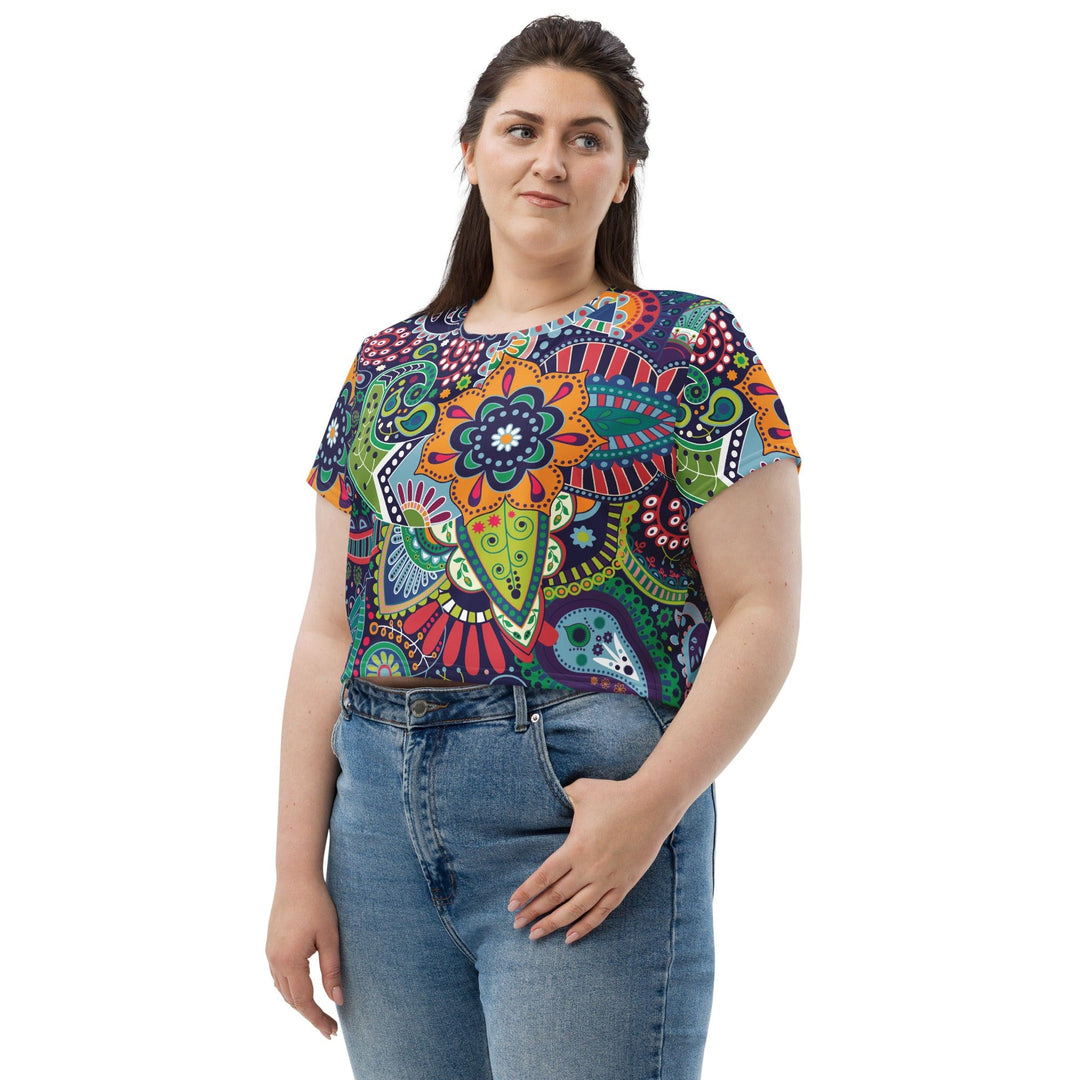 Womens Stretch Fit Crop Tee T-shirt Jersey - Floral Paisley 22523