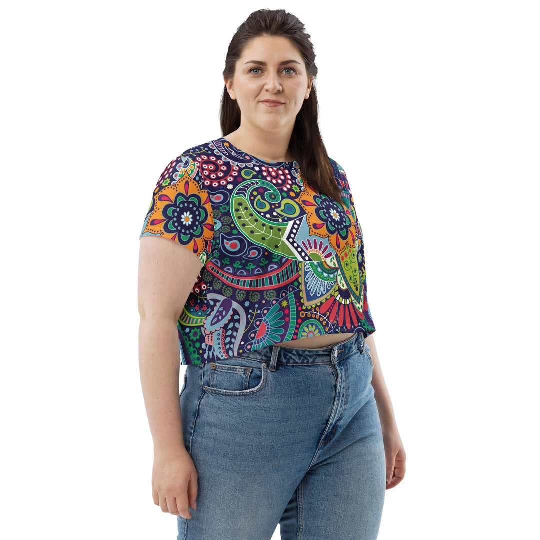 Womens Stretch Fit Crop Tee T-shirt Jersey - Floral Paisley 22523