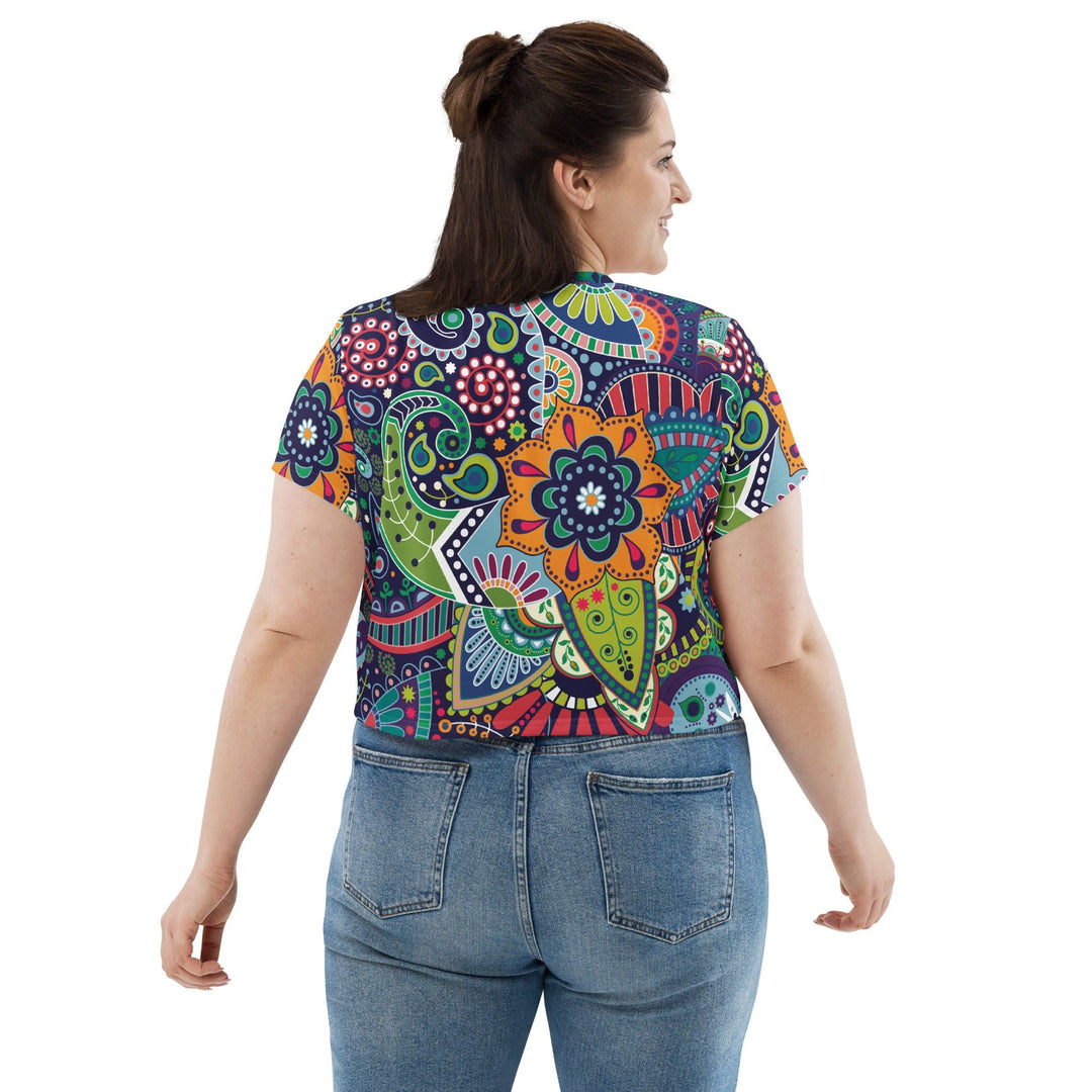 Womens Stretch Fit Crop Tee T-shirt Jersey - Floral Paisley 22523
