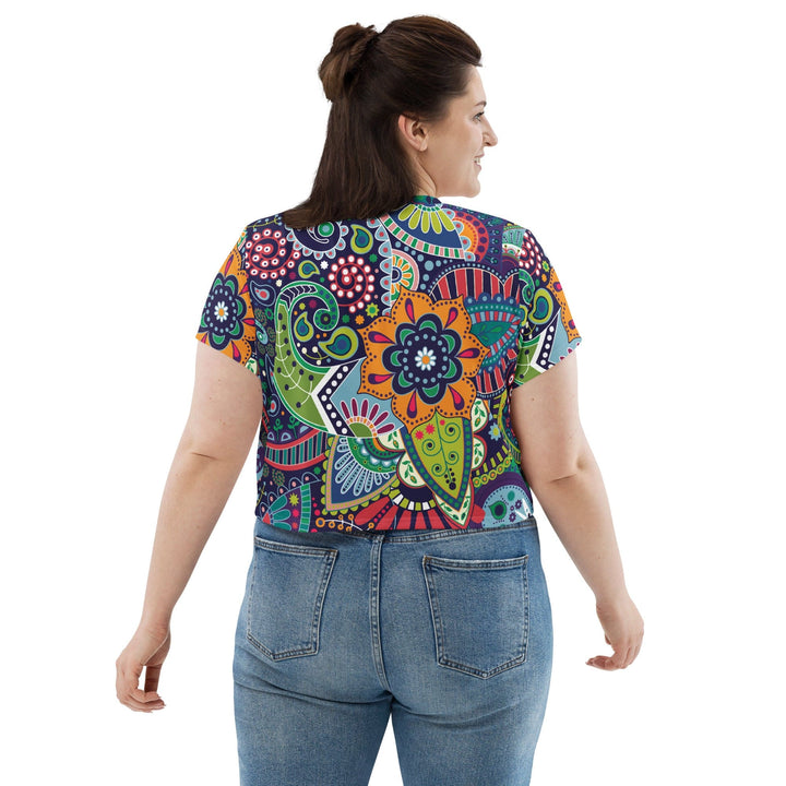 Womens Stretch Fit Crop Tee T-shirt Jersey - Floral Paisley 22523