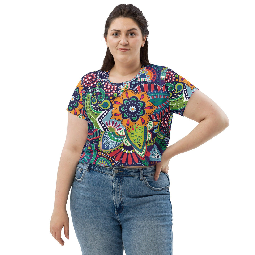 Womens Stretch Fit Crop Tee T-shirt Jersey - Floral Paisley 22523