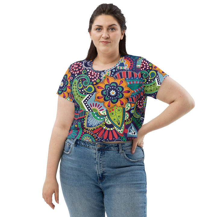 Womens Stretch Fit Crop Tee T-shirt Jersey - Floral Paisley 22523