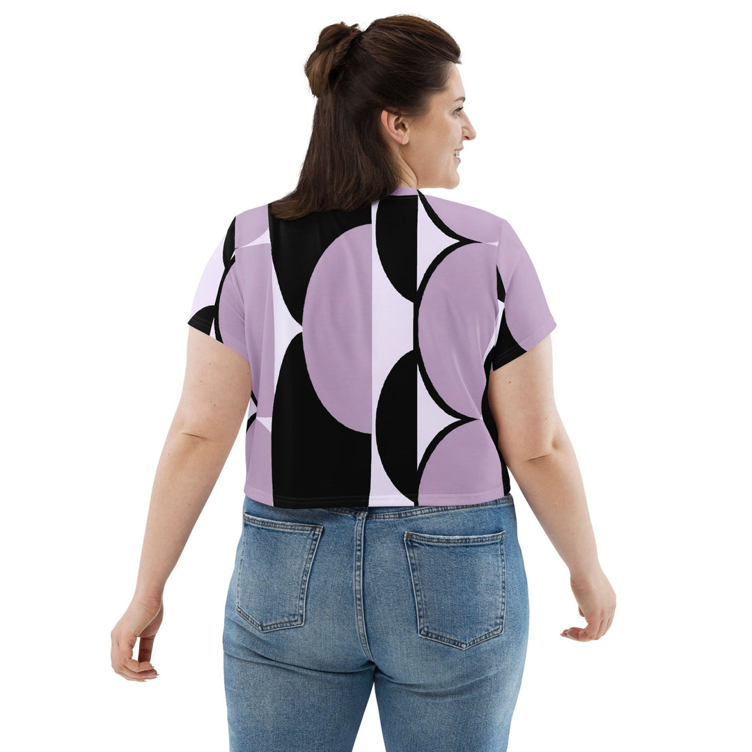 Womens Stretch Fit Crop Tee T-shirt Jersey - Geometric Lavender and Black