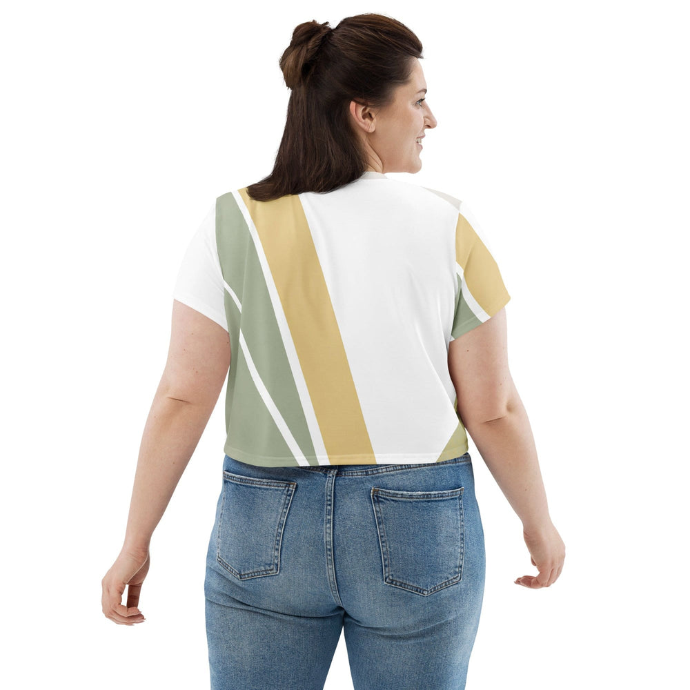 Womens Stretch Fit Crop Tee T-shirt Jersey - Green Abstract Geometric Pattern