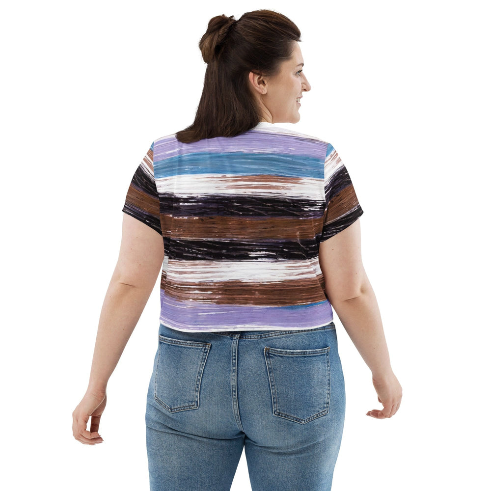 Womens Stretch Fit Crop Tee T-shirt Jersey - Lavender Black Brown Rustic