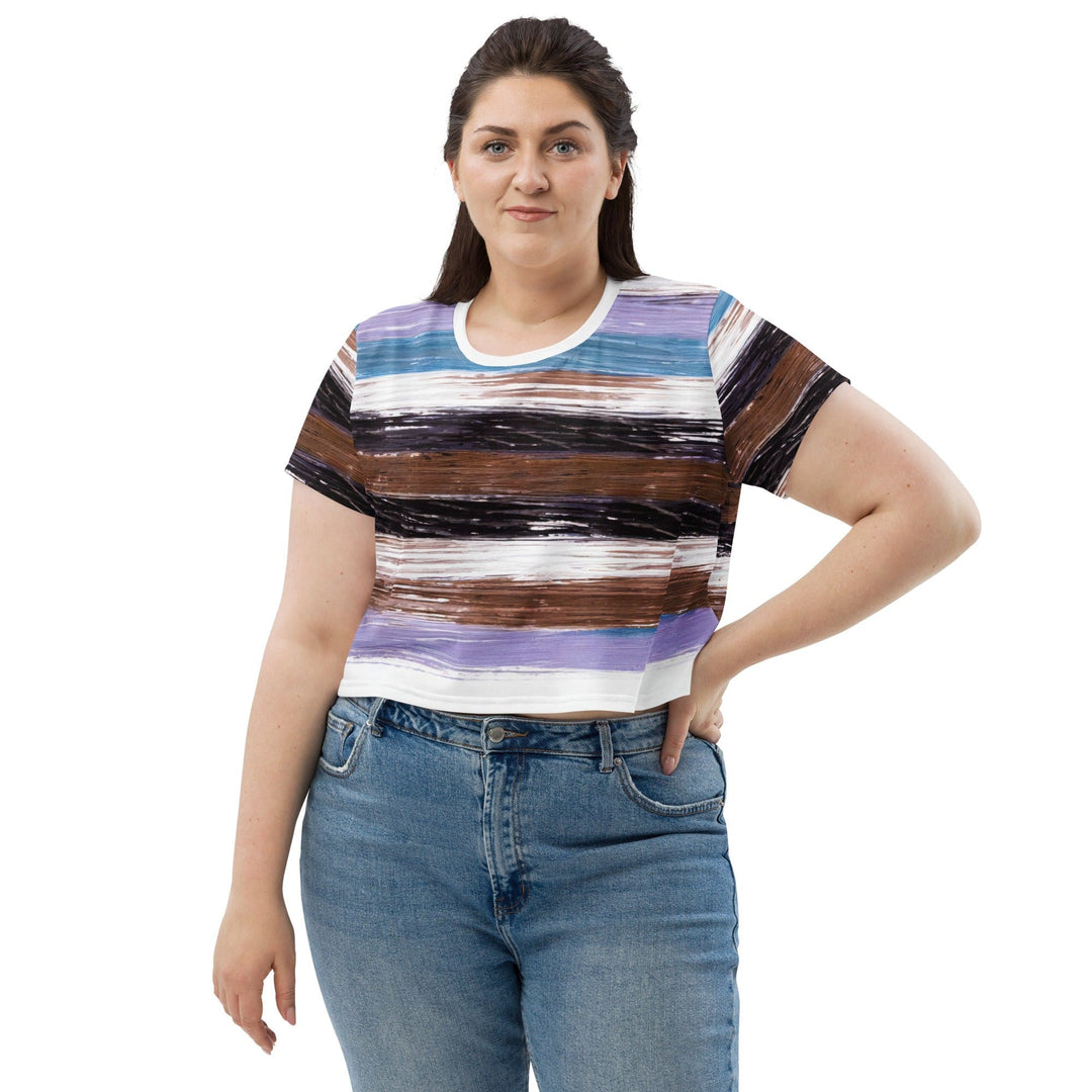 Womens Stretch Fit Crop Tee T-shirt Jersey - Lavender Black Brown Rustic