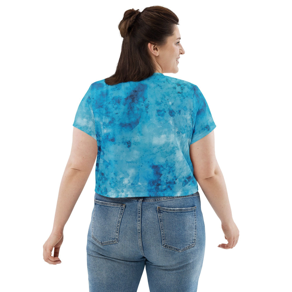 Womens Stretch Fit Crop Tee T-shirt Jersey - Blue Marble Print