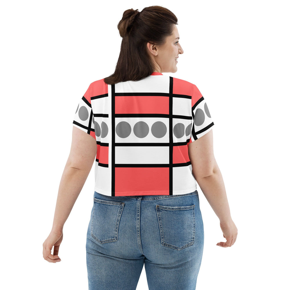 Womens Stretch Fit Crop Tee T-shirt Jersey - Pale Red Print
