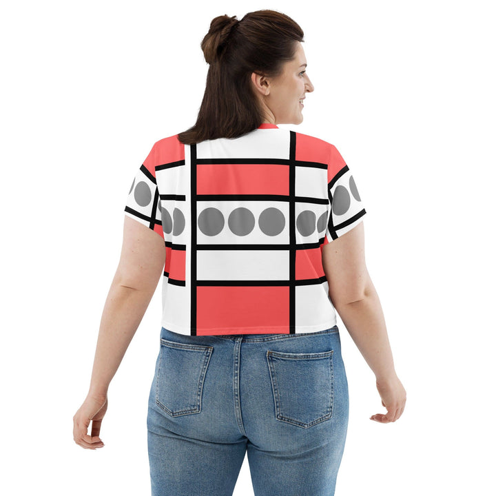 Womens Stretch Fit Crop Tee T-shirt Jersey - Pale Red Print