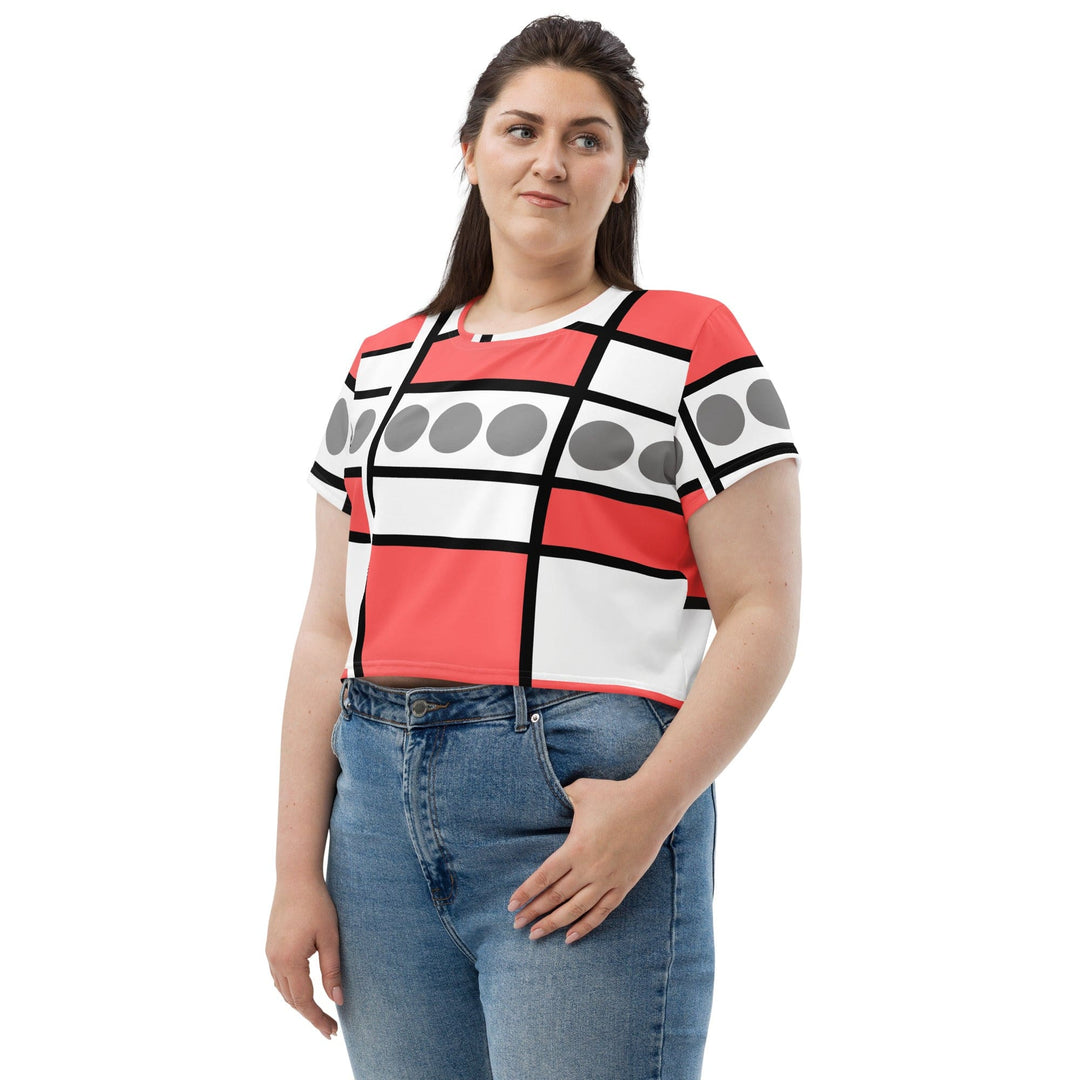 Womens Stretch Fit Crop Tee T-shirt Jersey - Pale Red Print