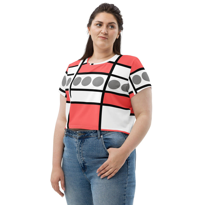 Womens Stretch Fit Crop Tee T-shirt Jersey - Pale Red Print