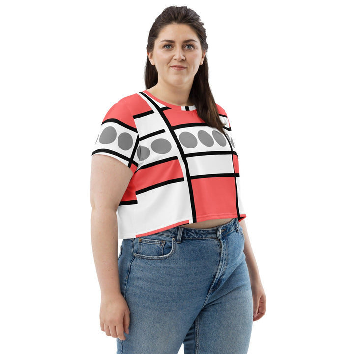 Womens Stretch Fit Crop Tee T-shirt Jersey - Pale Red Print