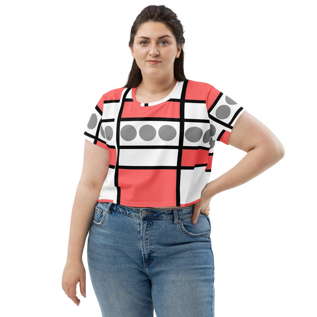 Womens Stretch Fit Crop Tee T-shirt Jersey - Pale Red Print