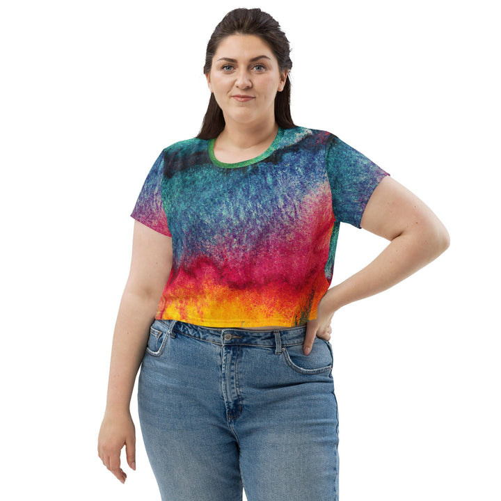 Womens Stretch Fit Crop Tee T-shirt Jersey - Multicolor Abstract Pattern