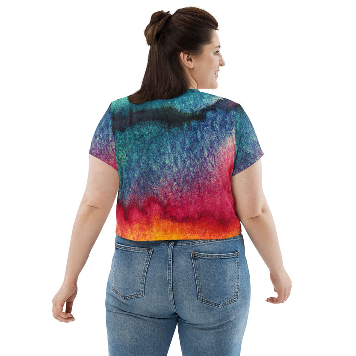 Womens Stretch Fit Crop Tee T-shirt Jersey - Multicolor Abstract Pattern