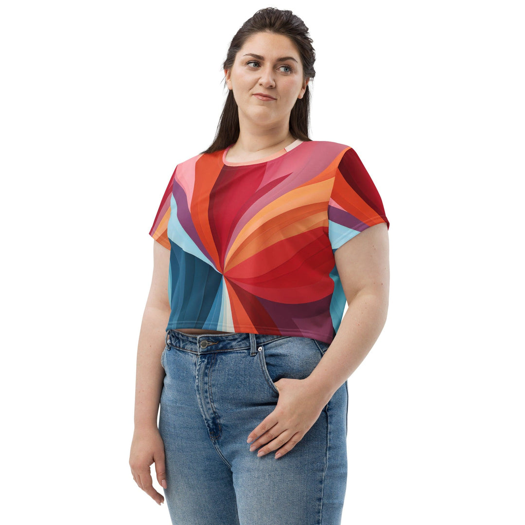 Womens Stretch Fit Crop Tee T-shirt Jersey - Multicolor Heart Print