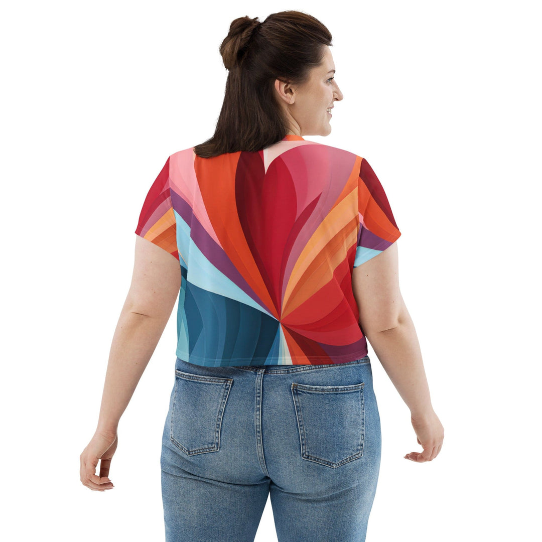 Womens Stretch Fit Crop Tee T-shirt Jersey - Multicolor Heart Print