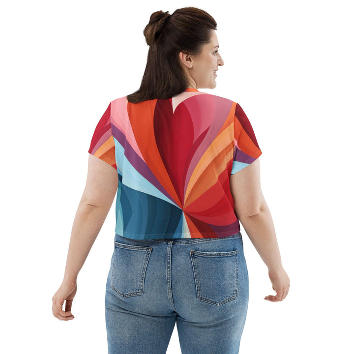 Womens Stretch Fit Crop Tee T-shirt Jersey - Multicolor Heart Print