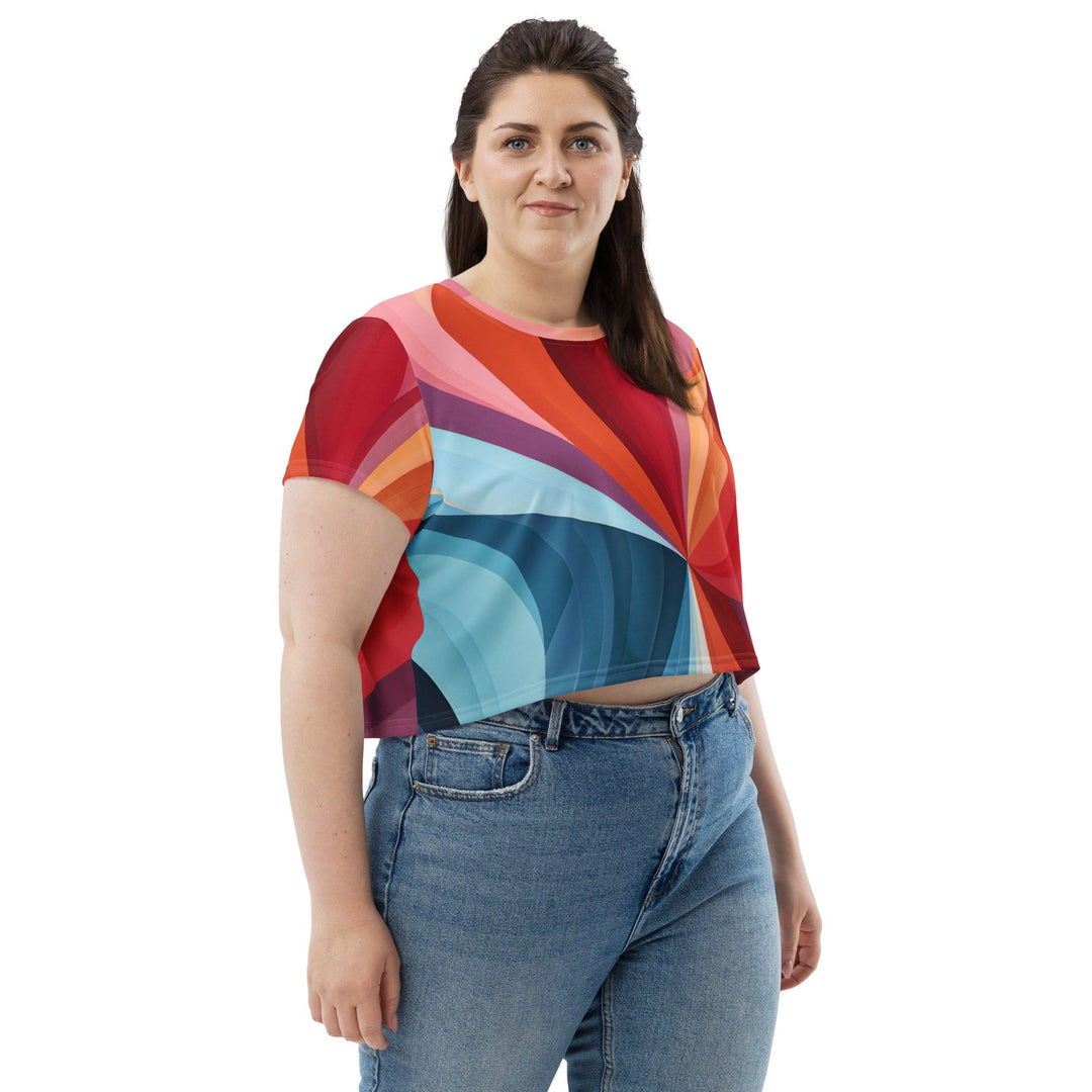 Womens Stretch Fit Crop Tee T-shirt Jersey - Multicolor Heart Print